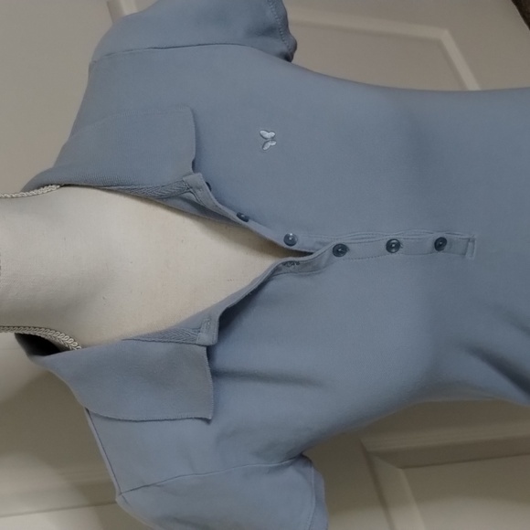 Aeropostale baby blue partial button 90's fitted top short sleeve size large - Picture 2 of 12